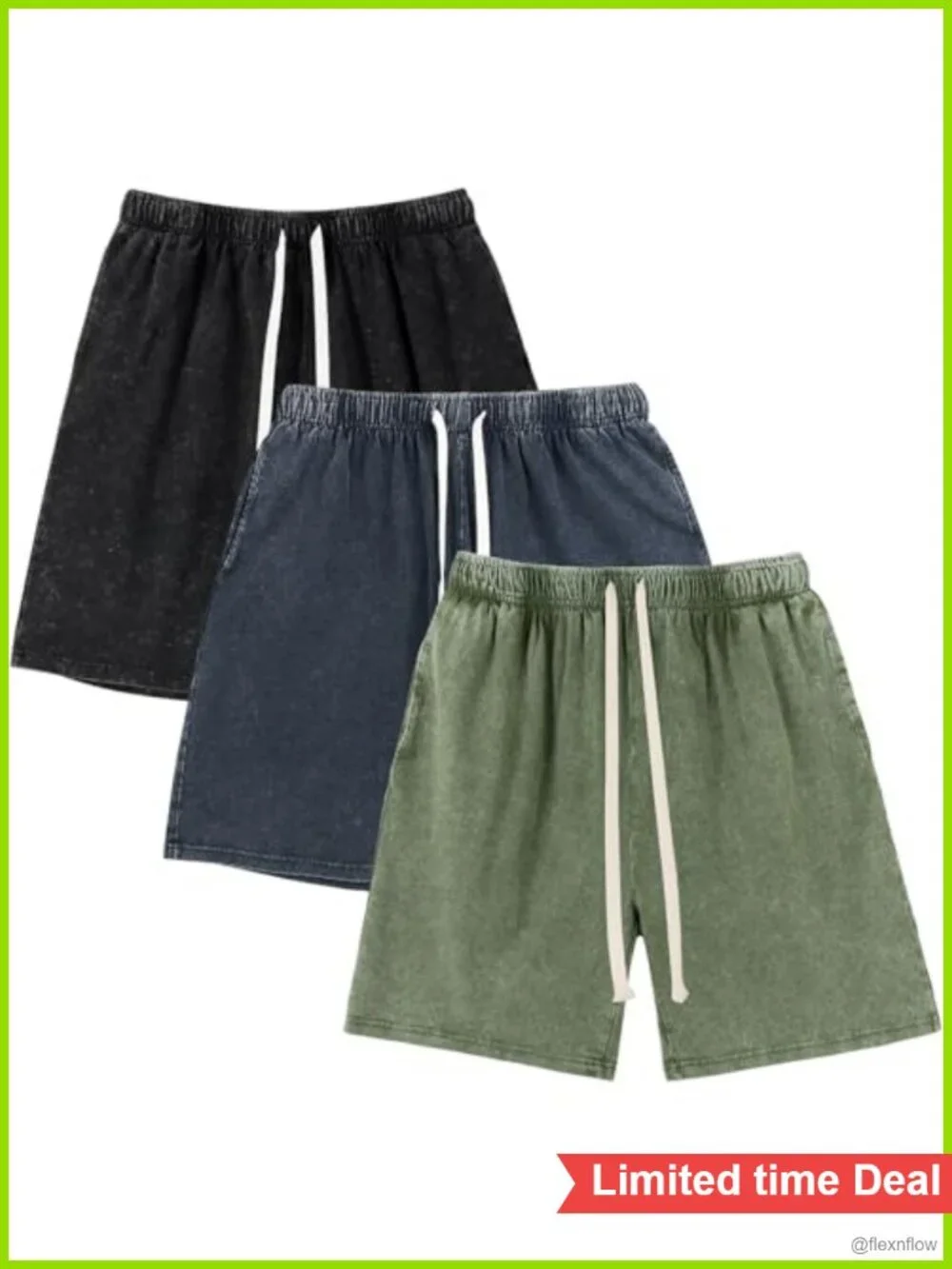 Mens Cotton Sweat Shorts Acid Wash Drawstring Athletic Workout